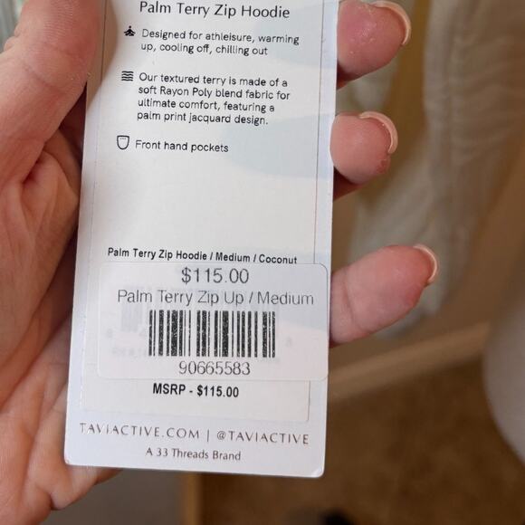 Tavi Women's Palm Terry Zip Hoodie White Size M 4-10 NEW - Picture 5 of 6